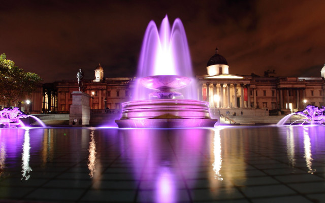 Fountain purple lights building night free wallpaper for desktop - medium preview image