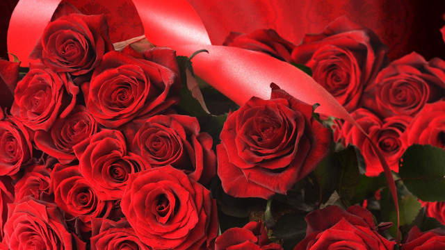 Red roses ribbon heart bouquet free wallpaper for desktop - medium preview image