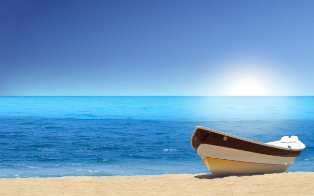 Boat beach sun ocean tranquil free wallpaper for desktop - medium preview image