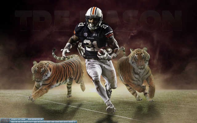 Football player tigers running field free wallpaper for desktop - medium preview image