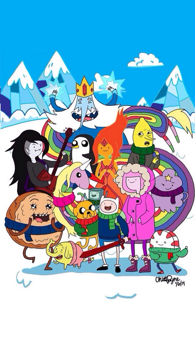 Cartoon characters snow mountain blue free wallpaper for mobile - medium preview image