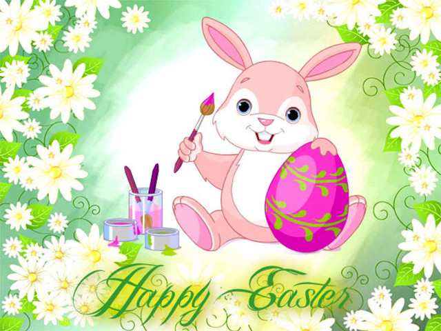 Happy easter bunny paintbrush egg free wallpaper for desktop - medium preview image