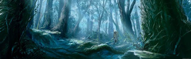 Forest person stream painting woods free wallpaper for desktop - medium preview image