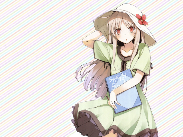 Girl green dress hat stool free wallpaper for desktop - medium preview image