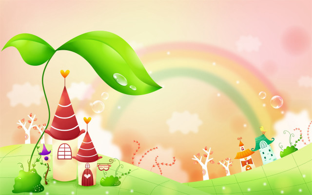Green leaf flying house rainbow free wallpaper for desktop - medium preview image
