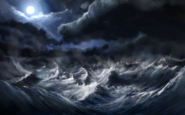 Large wave ocean night full free wallpaper for desktop - medium preview image