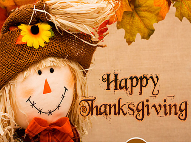 Thanksgiving card scarecrow autumn leaves free wallpaper for desktop - medium preview image