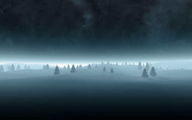 Foggy night trees stars dark free wallpaper for desktop - medium preview image