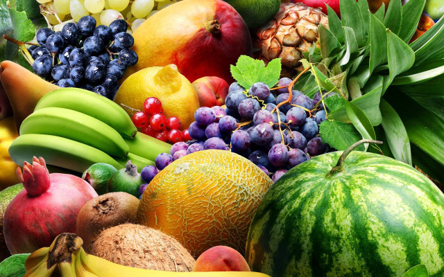 Fruits and vegetables assortment colorful free wallpaper for desktop - medium preview image