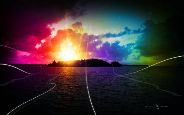 Rainbow colored sky clouds lake free wallpaper for desktop - medium preview image