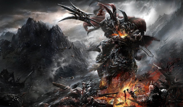 Demonic demon fire mountain flames #2 free wallpaper for desktop - medium preview image