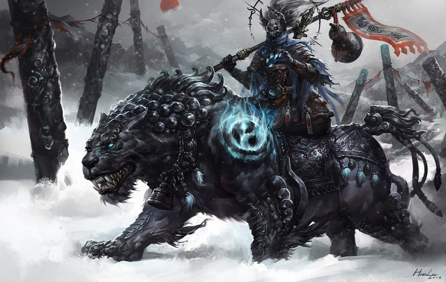 Man riding black horse snowy free wallpaper for desktop - medium preview image