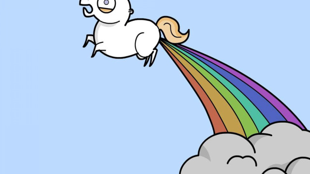 Cartoon unicorn riding rainbow cloud free wallpaper for desktop - medium preview image
