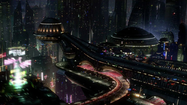 Futuristic city night lights traffic free wallpaper for desktop - medium preview image