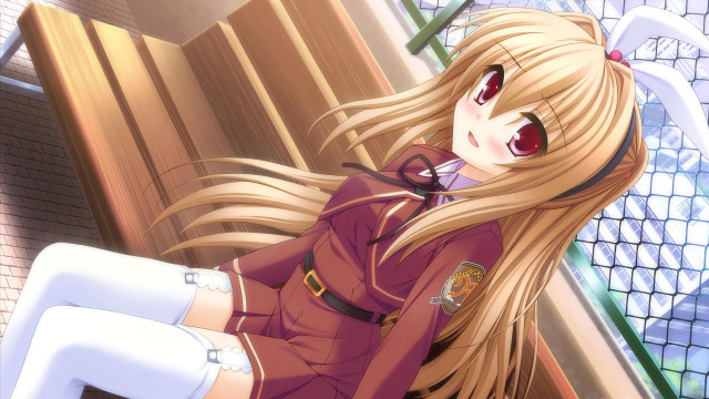 Woman blonde hair red shirt free wallpaper for desktop - medium preview image