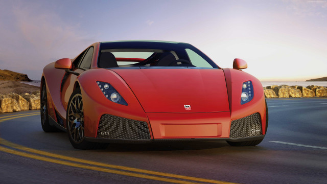 Red sports car cliff road free wallpaper for desktop - medium preview image