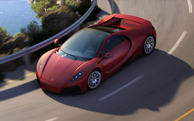 Red sports car driving road #33 free wallpaper for desktop - medium preview image