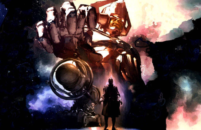 Man giant robot space clouds free wallpaper for desktop - medium preview image