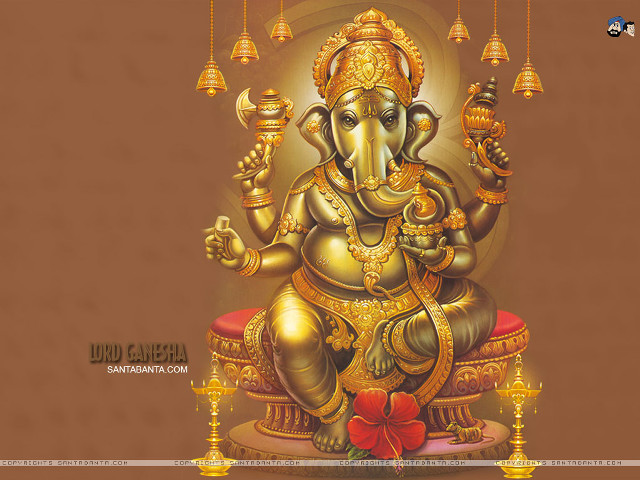 Golden statue ganeshi stool bow free wallpaper for desktop - medium preview image