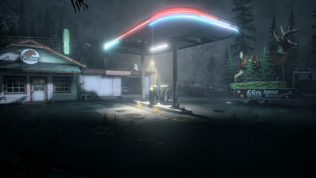 Gas station night deer statue free wallpaper for desktop - medium preview image