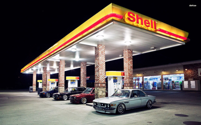 Gas station cars parked night free wallpaper for desktop - medium preview image