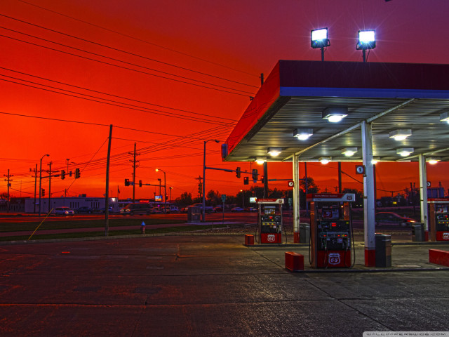 Gas station red sky background free wallpaper for desktop - medium preview image