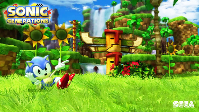 Sonic game green field waterfall free wallpaper for desktop - medium preview image