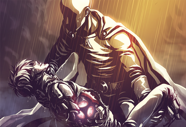 Rainy armor man holding woman free wallpaper for desktop - medium preview image