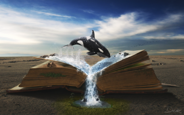 Book whale jumping water waterfall free wallpaper for desktop - medium preview image