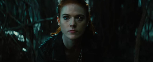 Woman blue eyes forest serious free wallpaper for desktop - medium preview image