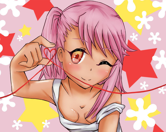 Cartoon girl pink hair string free wallpaper for desktop - medium preview image