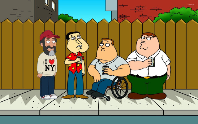 Cartoon man wheelchair friends beer free wallpaper for desktop - medium preview image