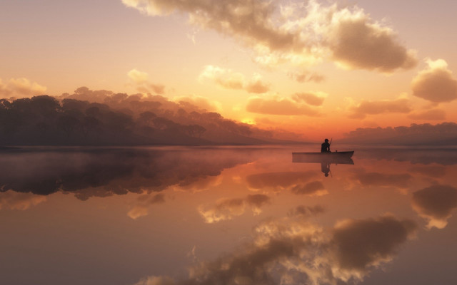 Person boat water sunset clouds free wallpaper for desktop - medium preview image