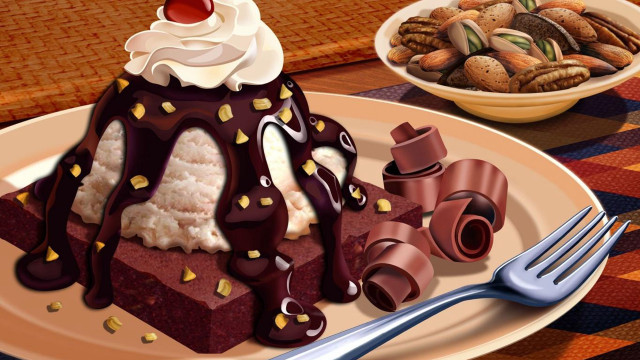 Cake nuts plate fork spoon free wallpaper for desktop - medium preview image
