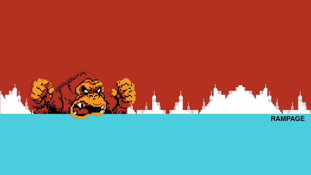 Pixel art dog city red free wallpaper for desktop - medium preview image