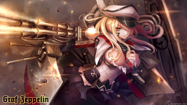 Blonde woman gun military uniform free wallpaper for desktop - medium preview image