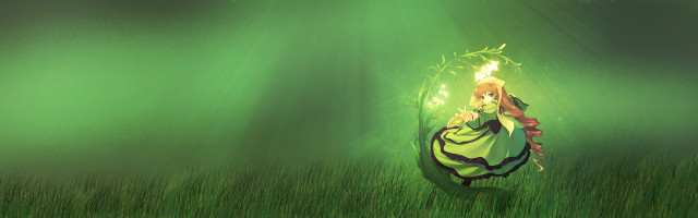 Woman green dress glowing light free wallpaper for desktop - medium preview image