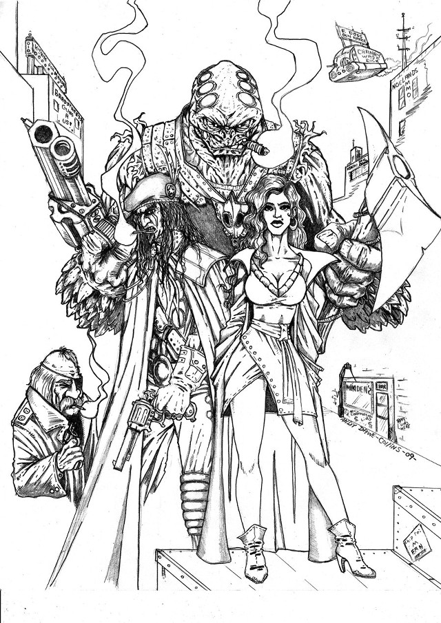 Costume couple guns monster drawing free wallpaper for mobile - medium preview image