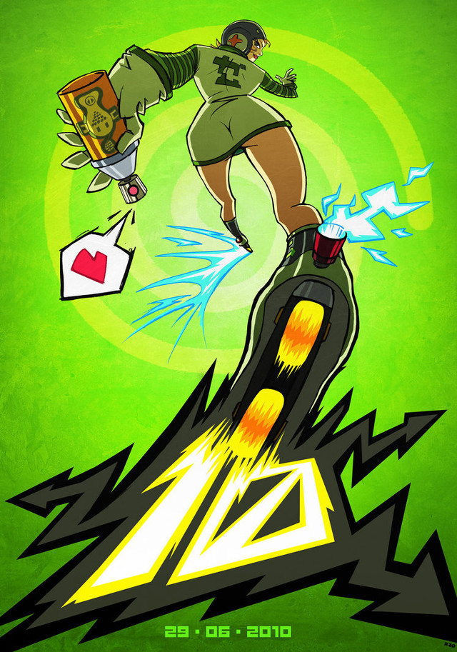 Man riding rocketship card beer free wallpaper for mobile - medium preview image