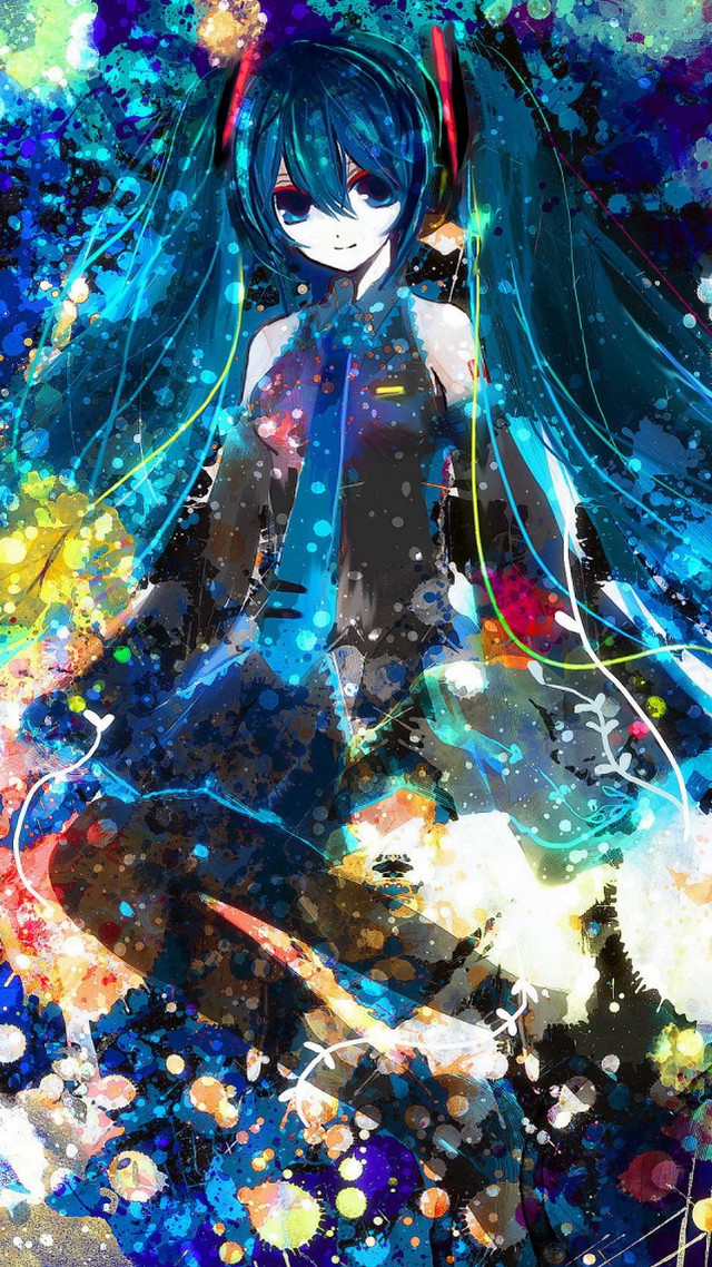 Girl aqua hair splatters hologram free wallpaper for mobile - medium preview image