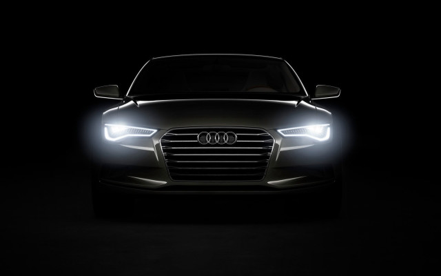 Car dark headlights glowing night free wallpaper for desktop - medium preview image
