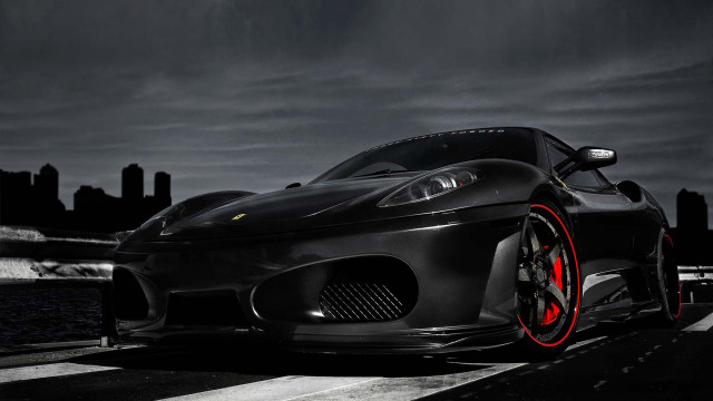 Black sportscar redrims city night free wallpaper for desktop - medium preview image