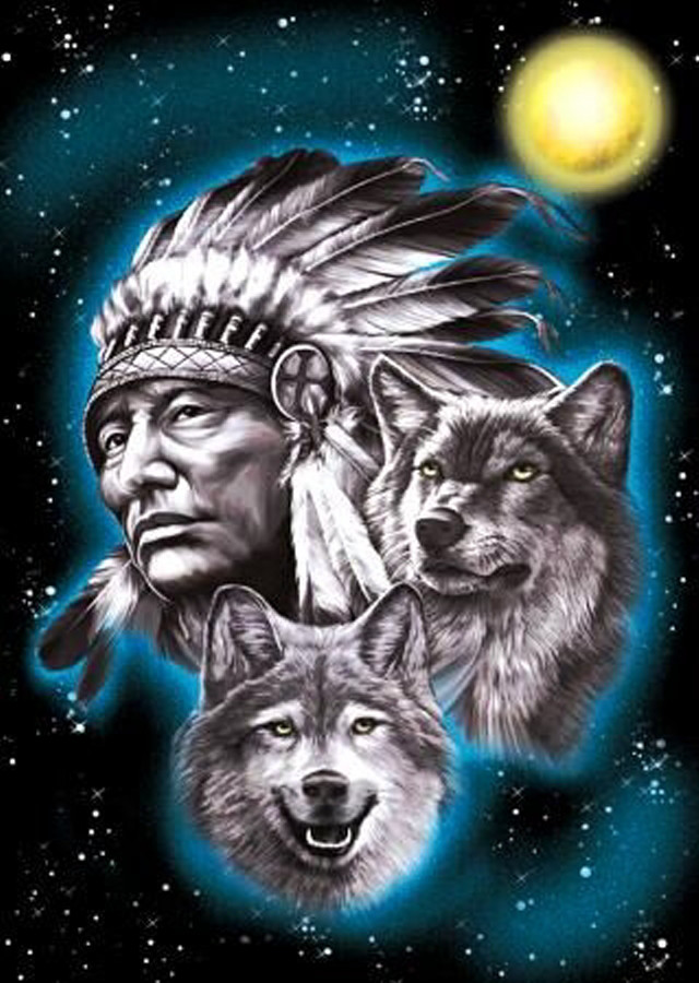 Native american chief wolves full free wallpaper for mobile - medium preview image