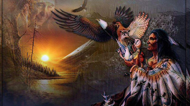 Native american woman bird deer free wallpaper for desktop - medium preview image