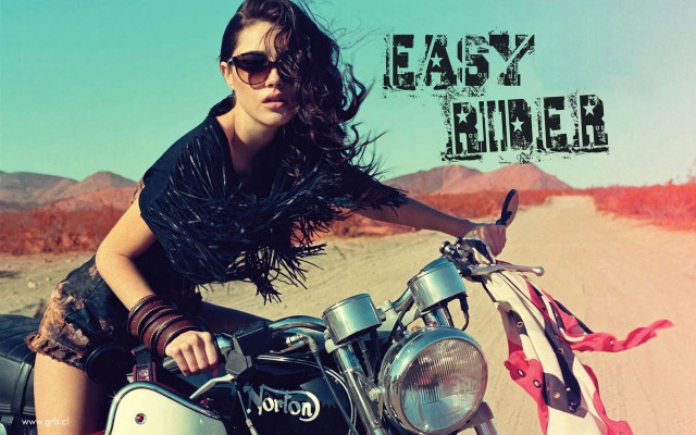 Woman sitting motorcycle desert easy #2 free wallpaper for desktop - medium preview image