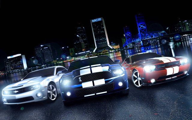City night cars lights skyline free wallpaper for desktop - medium preview image