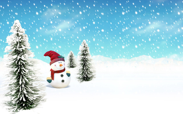 Snowman red hat scarf snow free wallpaper for desktop - medium preview image