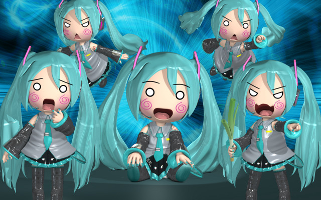 Blue hair cartoon girls surreal free wallpaper for desktop - medium preview image