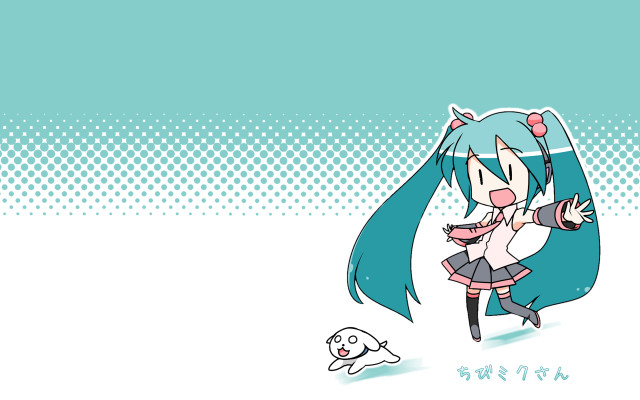 Chibi miku aqua hair cat free wallpaper for desktop - medium preview image