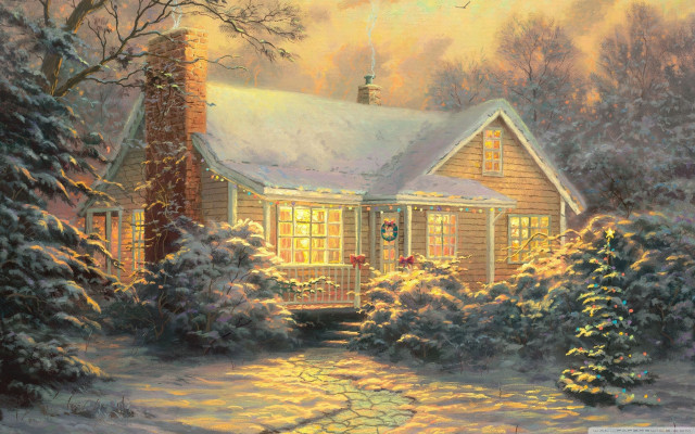 House snow lit window wreath free wallpaper for desktop - medium preview image